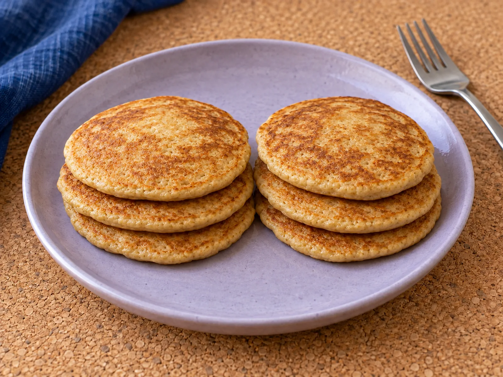 Small golden banana oat pancakes with chickpea flour on a ceramic plate