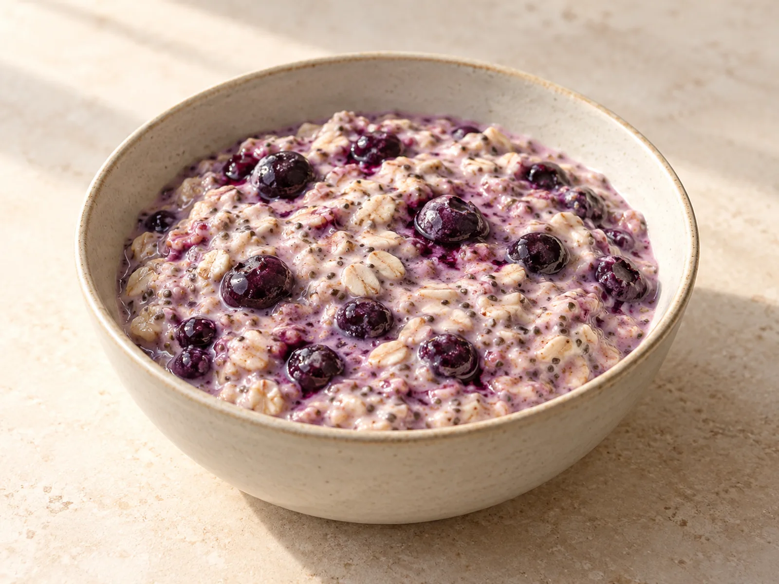 Blueberry chia overnight oats served ready to eat