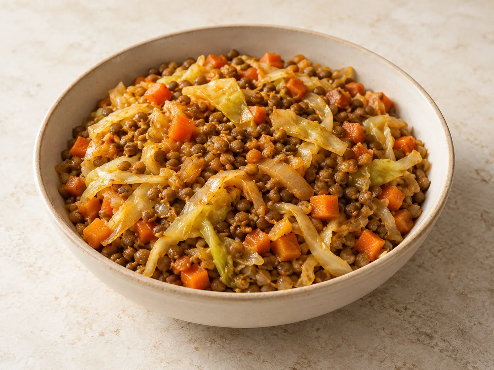 Cabbage lentil skillet served ready to eat