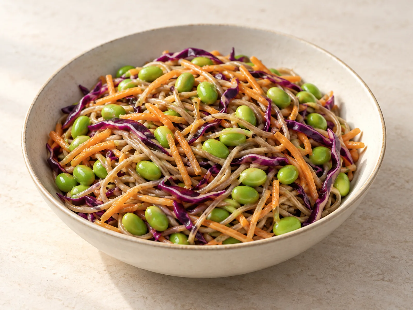 Edamame soba salad served ready to eat