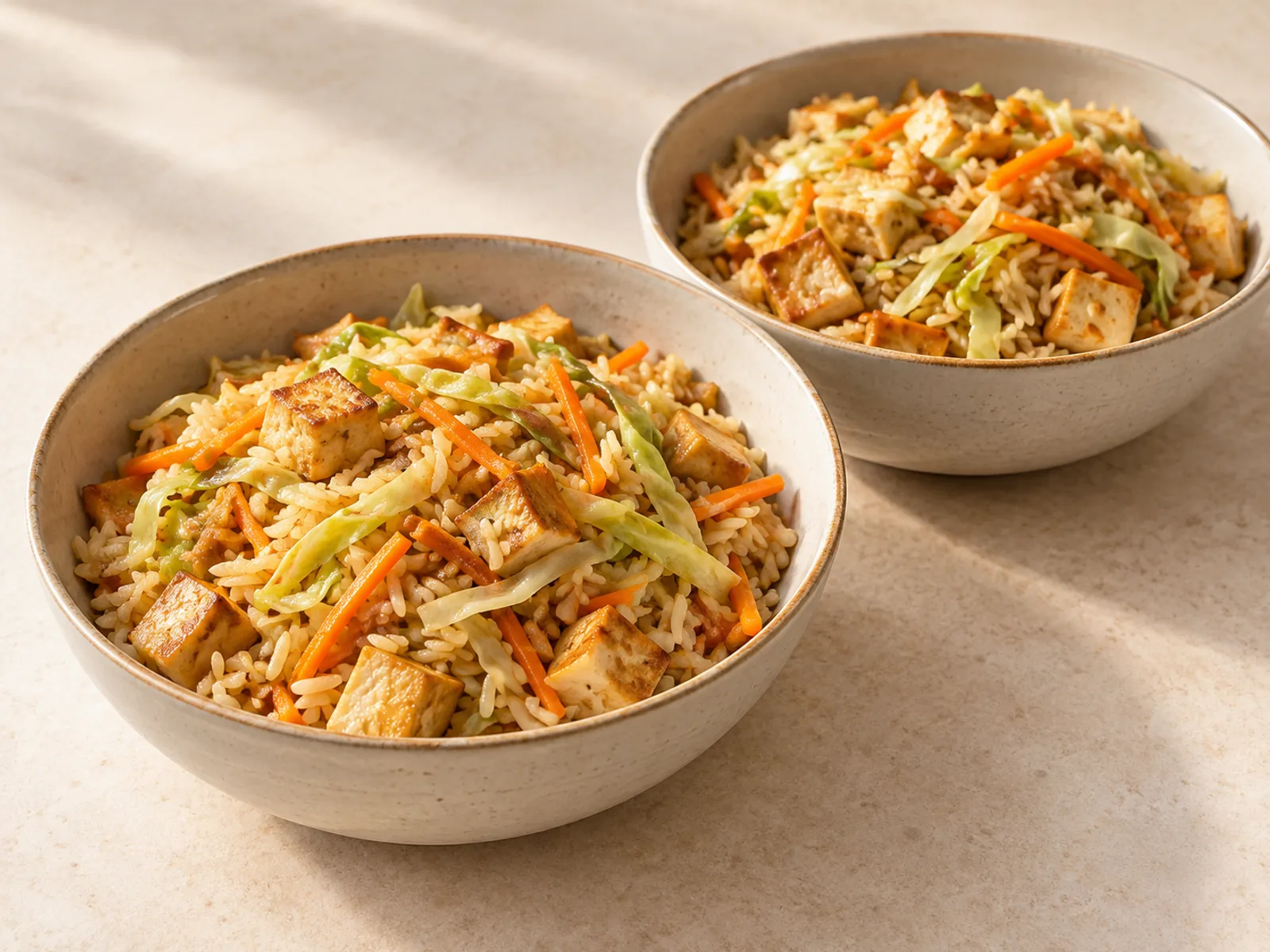 Ginger tofu cabbage rice served ready to eat