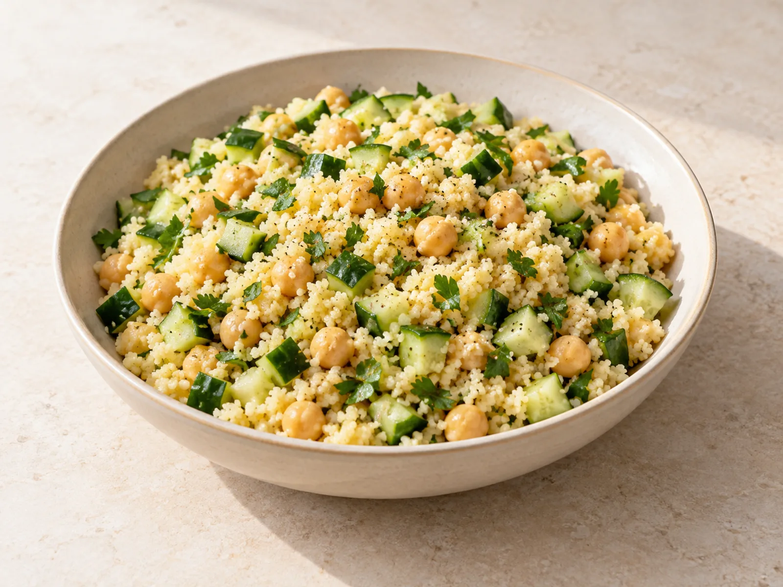 Lemon chickpea couscous served ready to eat