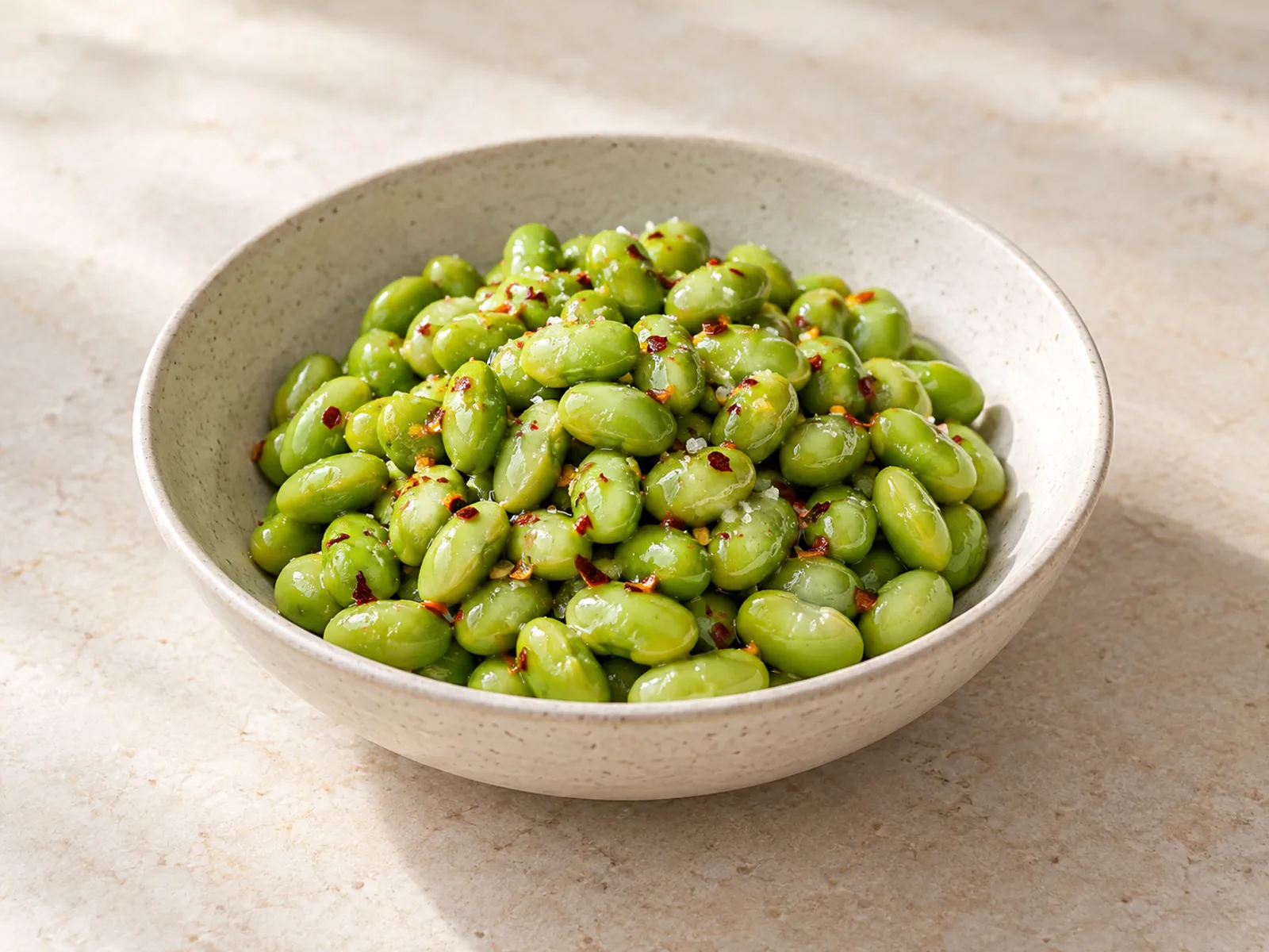 Lemon chili edamame served ready to eat