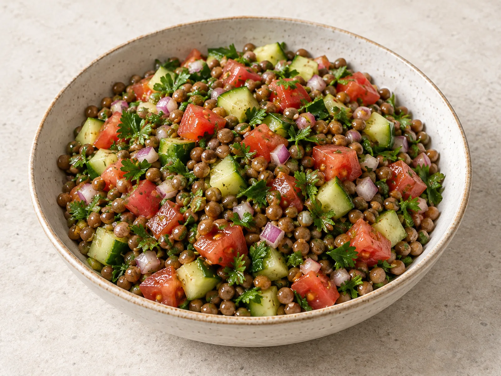 Lentil parsley lunch salad served ready to eat
