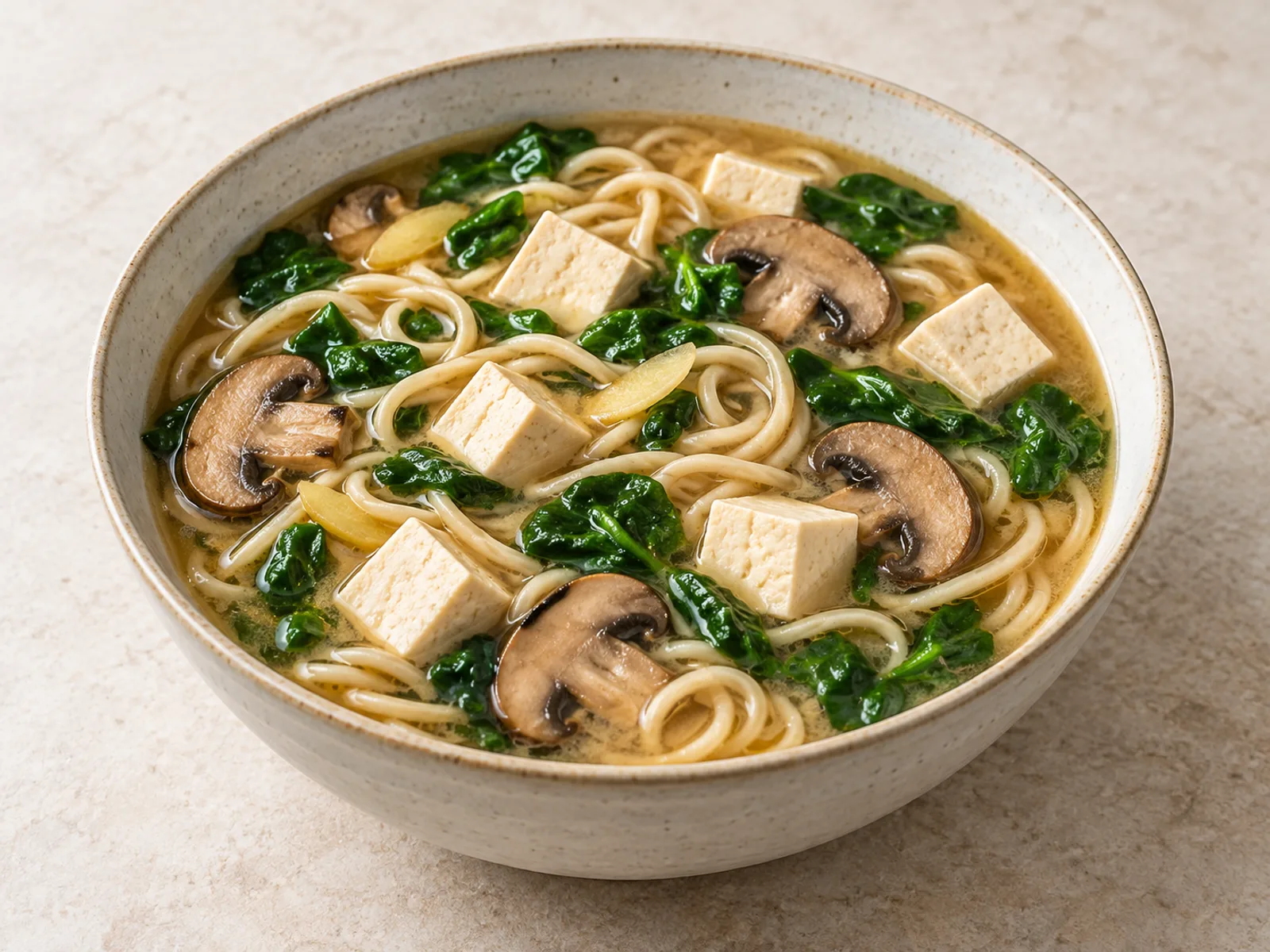 Miso tofu noodle soup served ready to eat