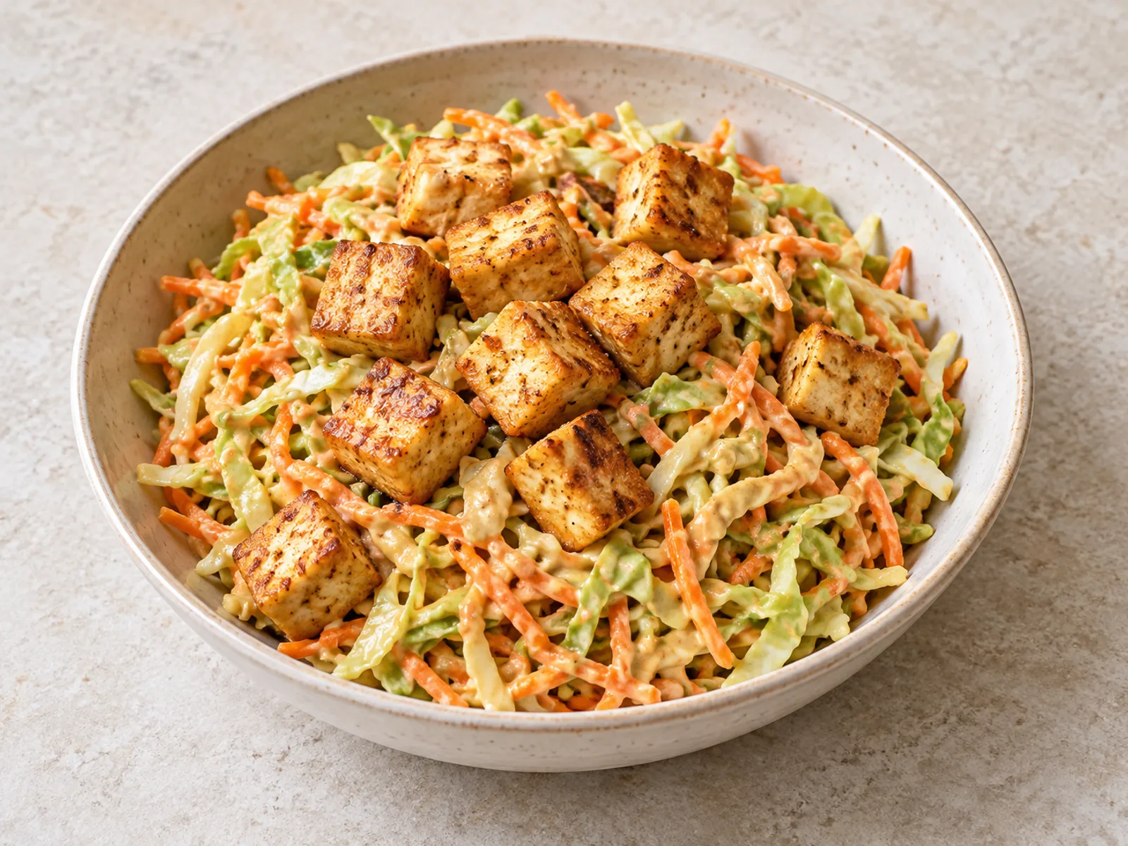Peanut tofu cabbage salad served ready to eat