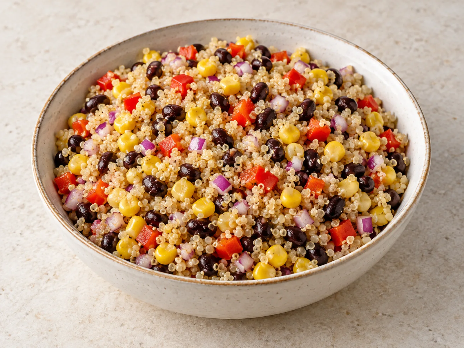 Quinoa corn bean salad served ready to eat