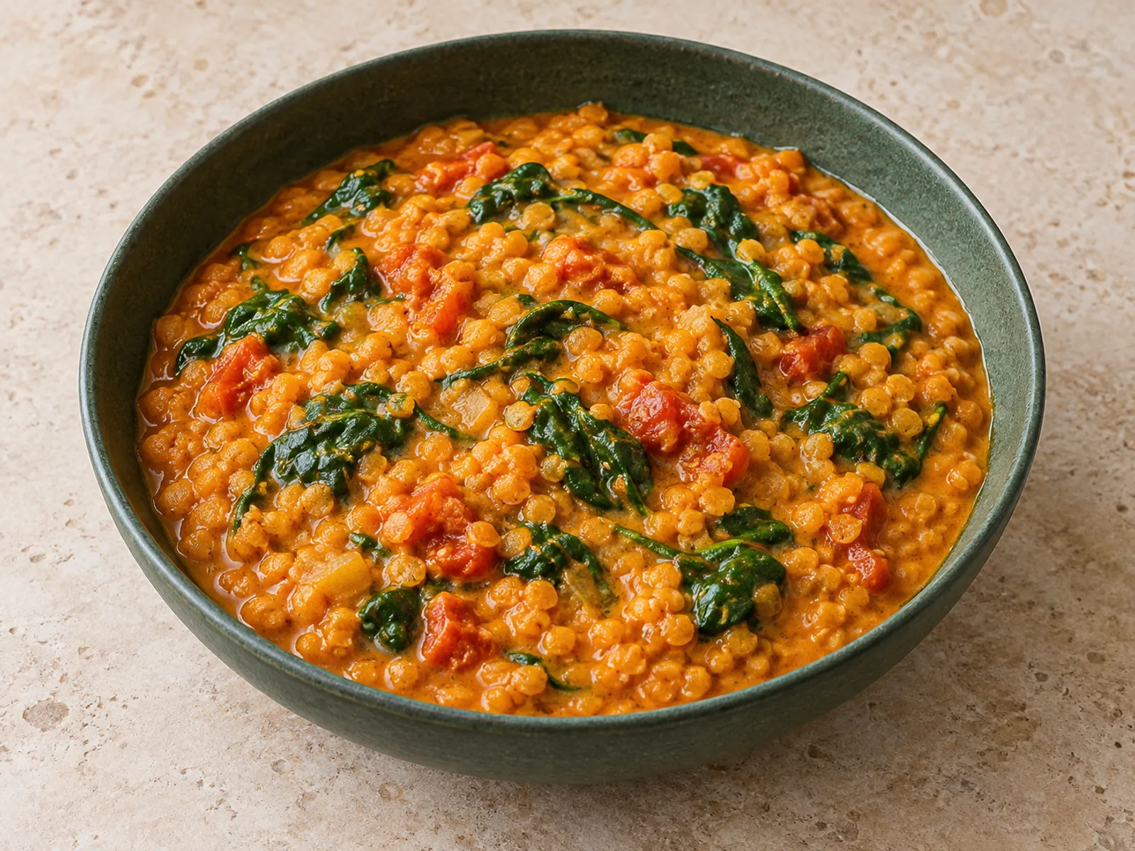 Red lentil coconut curry served ready to eat