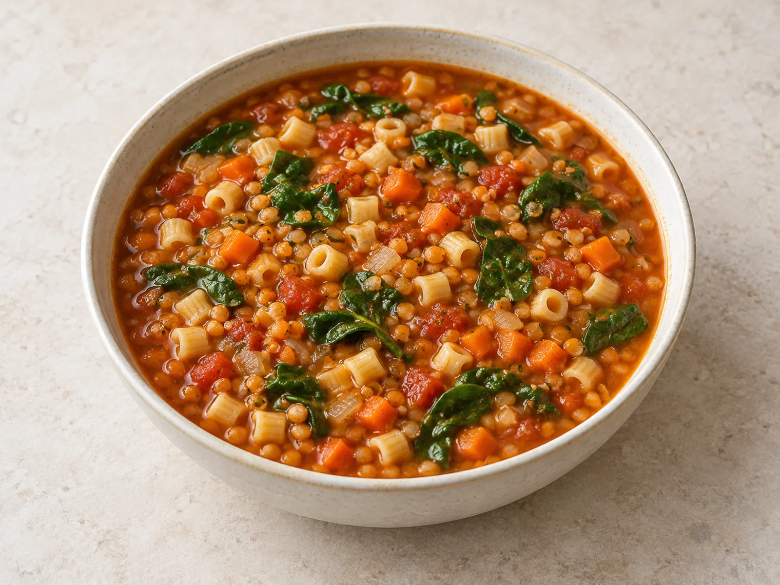 Red lentil pasta soup served ready to eat