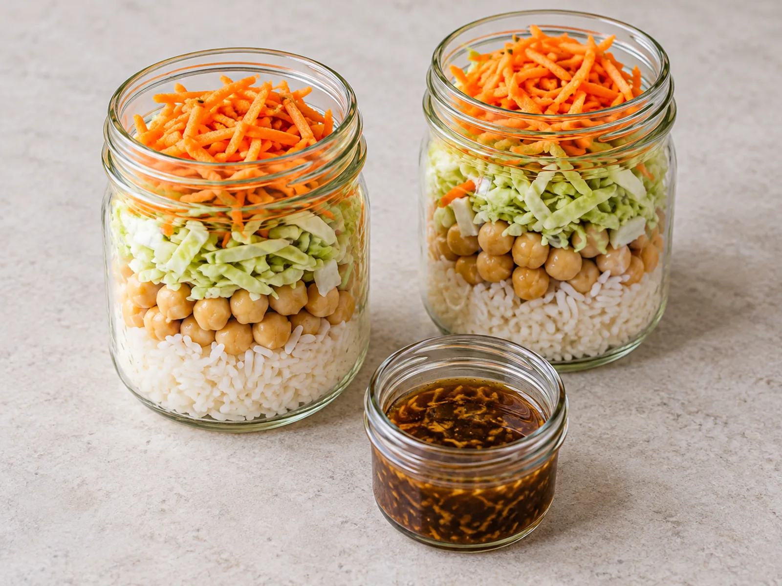 Sesame chickpea rice jars served ready to eat