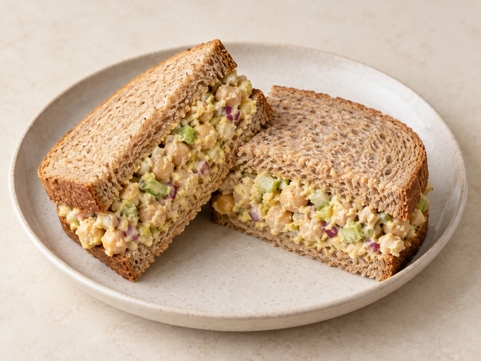 Smashed chickpea sandwich served ready to eat