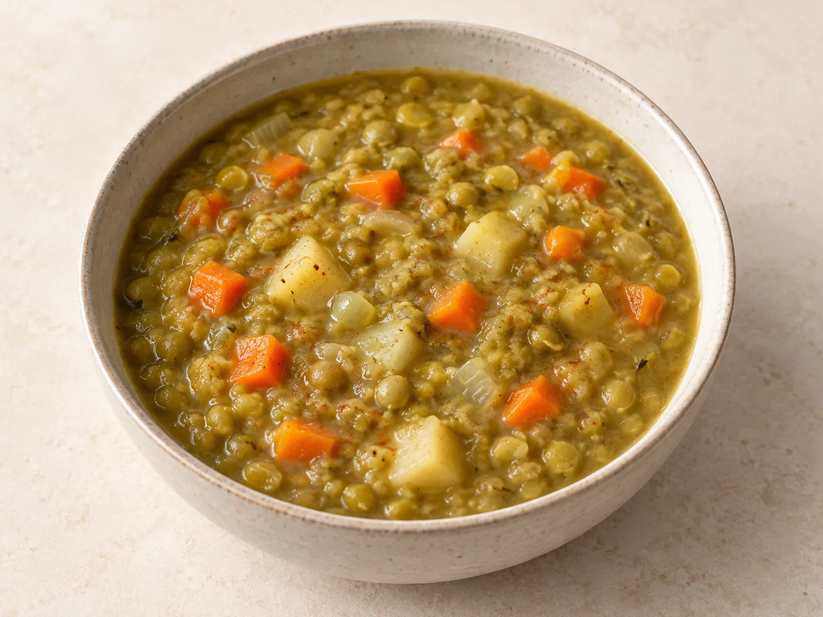 Smoky split pea soup served ready to eat