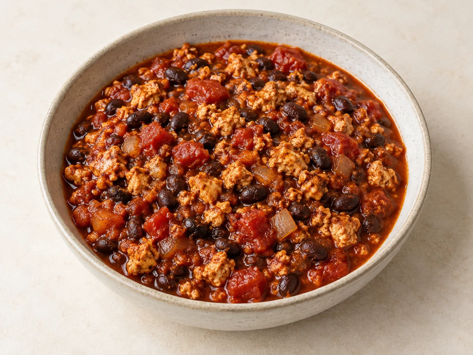 Smoky tofu and black bean chili served ready to eat