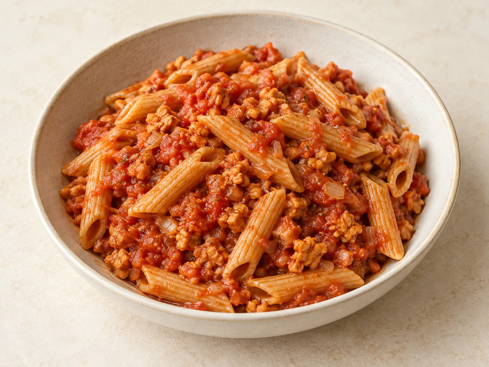 Tempeh tomato pasta served ready to eat