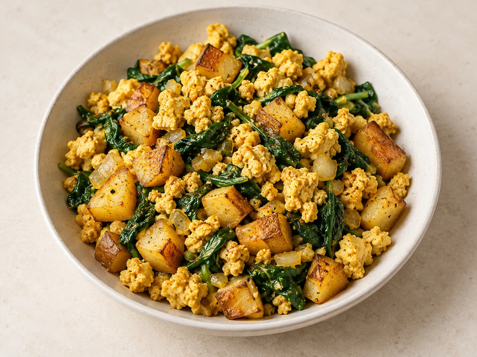 Tofu scramble with potatoes served ready to eat