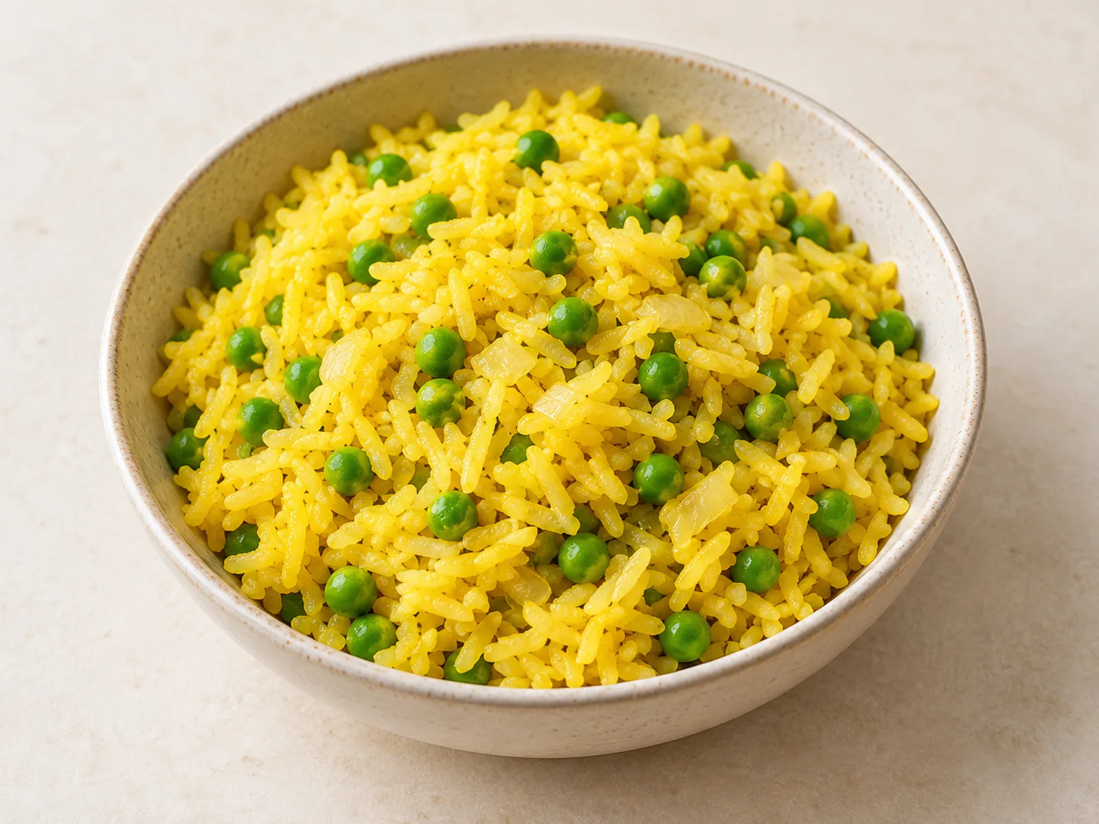 Turmeric rice with peas served ready to eat