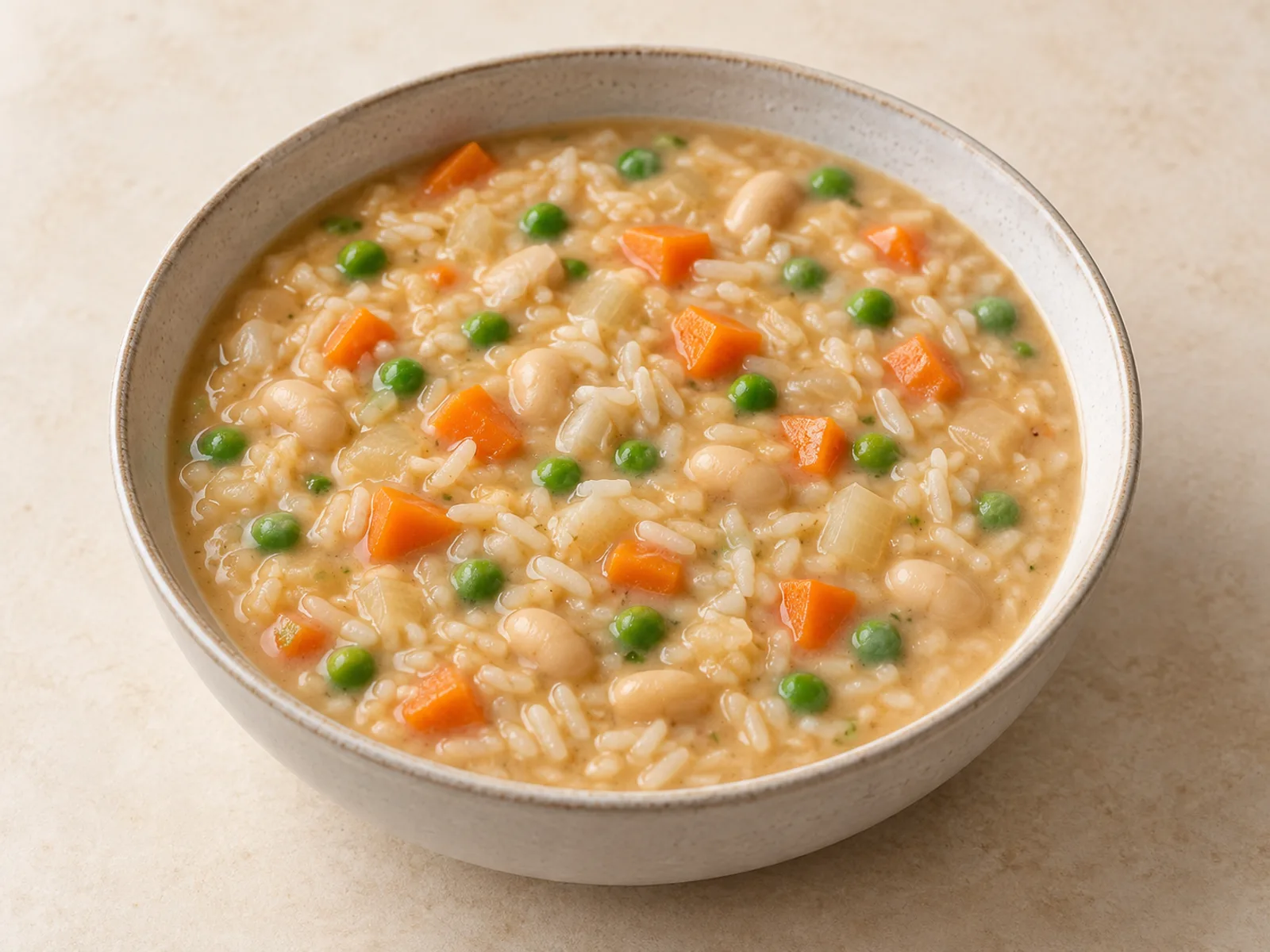 Vegetable peanut rice soup served ready to eat
