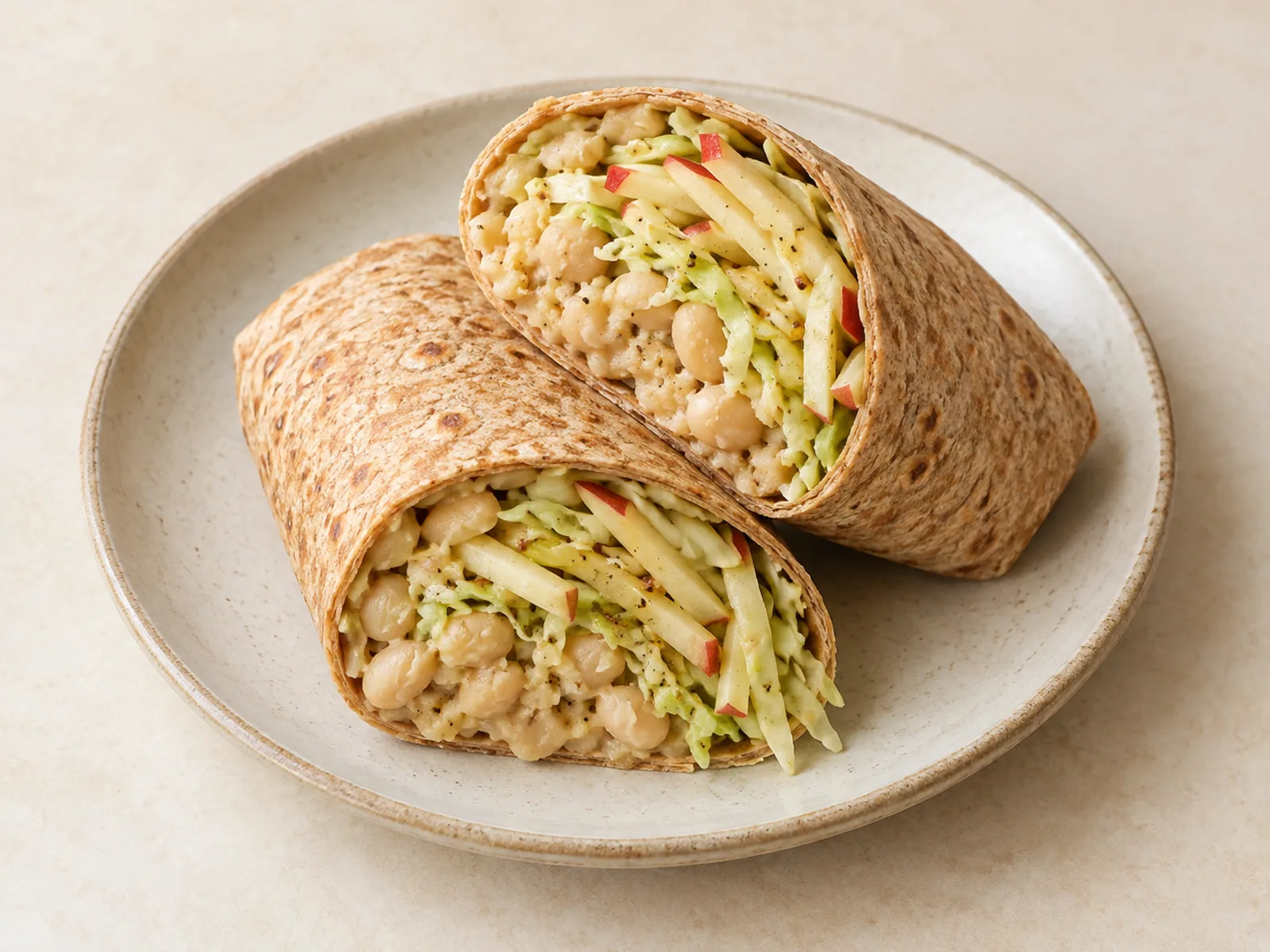 White bean apple slaw wraps served ready to eat