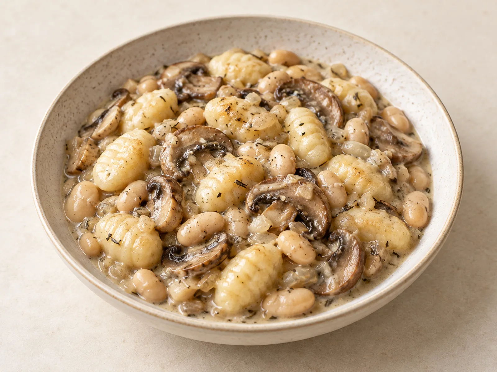 White bean mushroom gnocchi served ready to eat