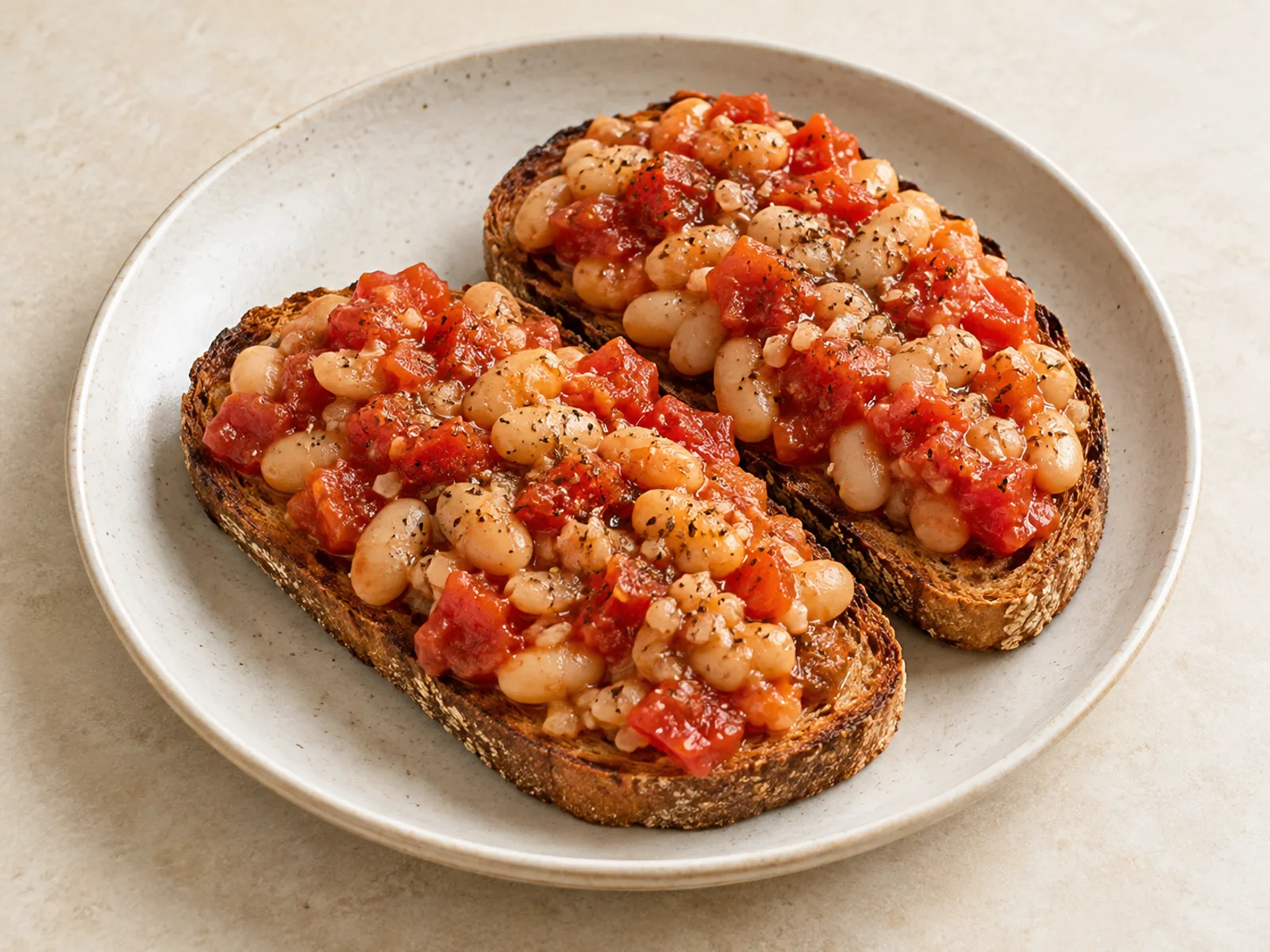 White bean tomato toast served ready to eat